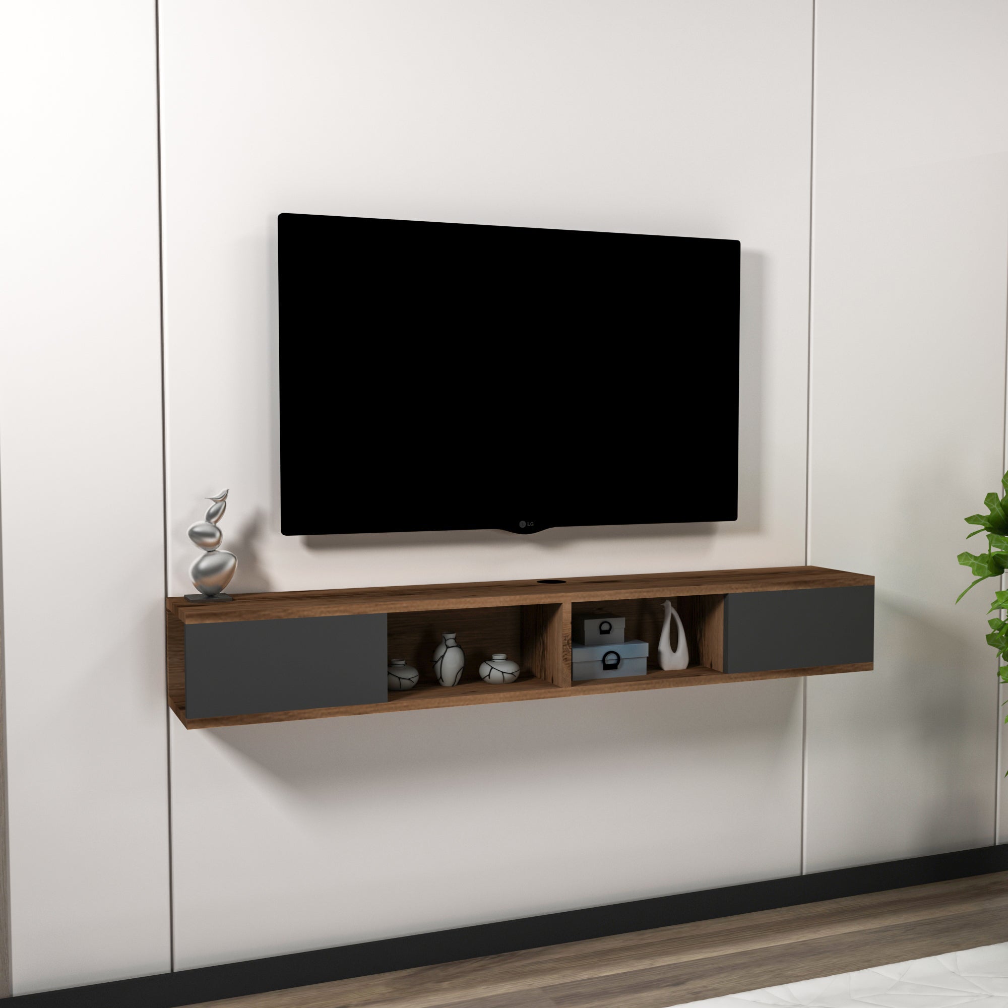 Floating TV Stand with Shelves and Cabinets Colin