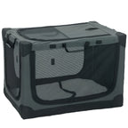 Soft-sided pet travel crate in army green with front mesh window and zip door
