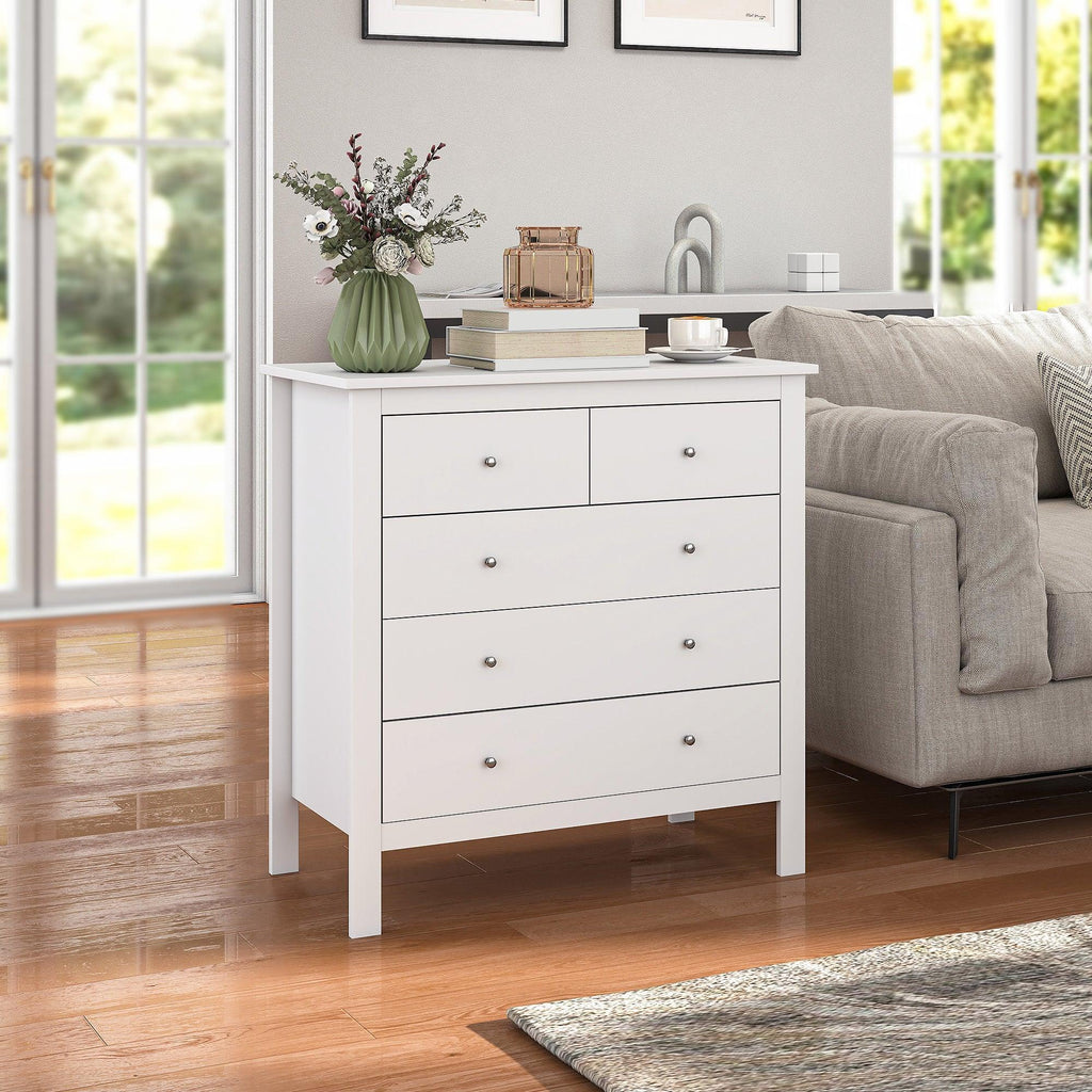 5 Drawer Dresser for Bedroom, Modern Chest of Drawers, Wide Storage Unit for Living Room, Hallway, Closet, White - Bobobiy