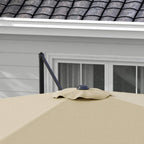 Khaki cantilever parasol top view with secured fabric and side support arm