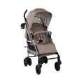 Lollop travel stroller with beige canopy, padded seat, and front swivel wheels