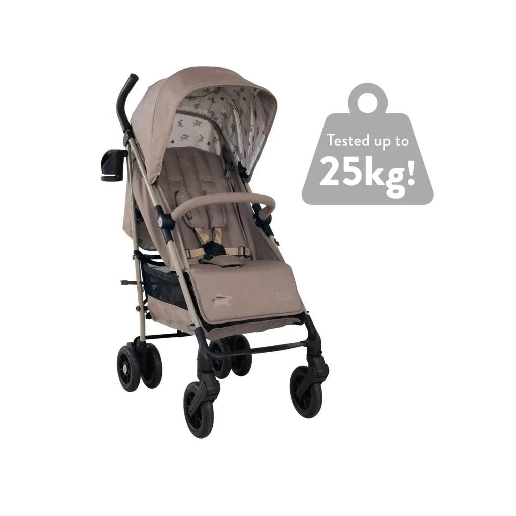 Beige Lollop stroller with canopy and padded seat, tested up to 25kg
