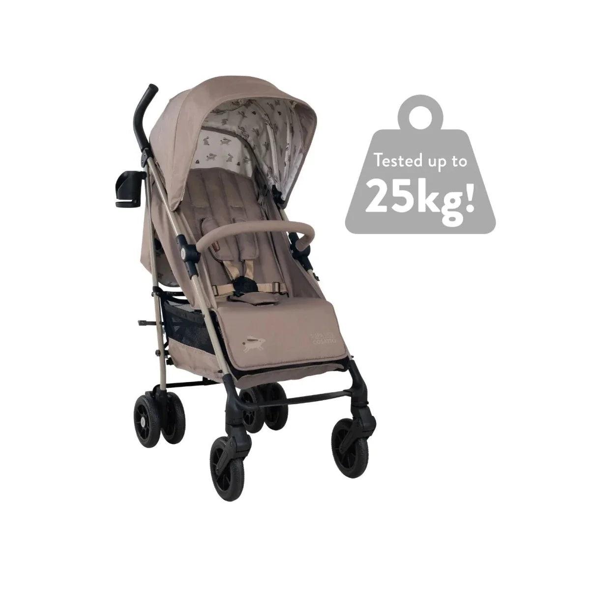 Beige Lollop stroller with canopy and padded seat, tested up to 25kg