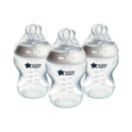 Pack of 3 baby bottles, 260 ml, clear with light beige silicone teat
