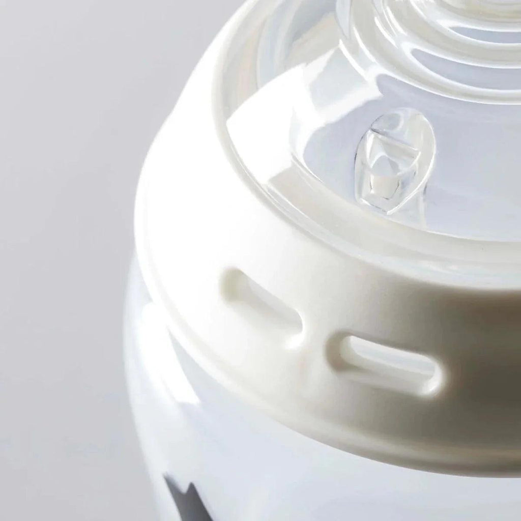 Close-up of anti-colic valve detail inside baby bottle spout