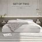 Grey wood-effect floating bedside table set of two beside bed, drawer and open shelf