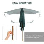 Green garden parasol with rope pulley for easy opening and closing