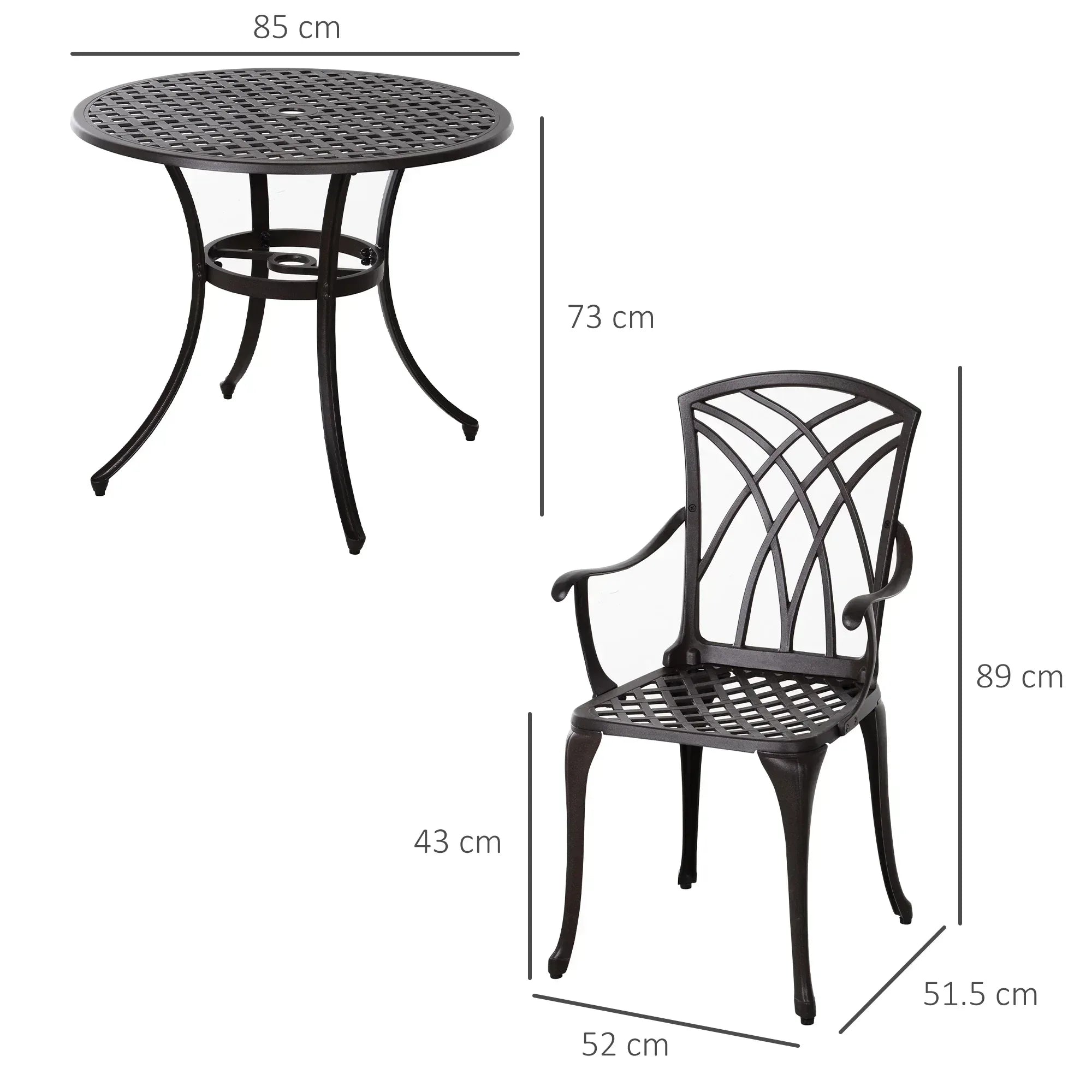 5 Pieces Garden Dining Set for 4, Cast Aluminium Outdoor Dining Set with 4 Armchairs and Round Dining Table with Parasol Hole, Garden Furniture Set, Brown - Bobobiy