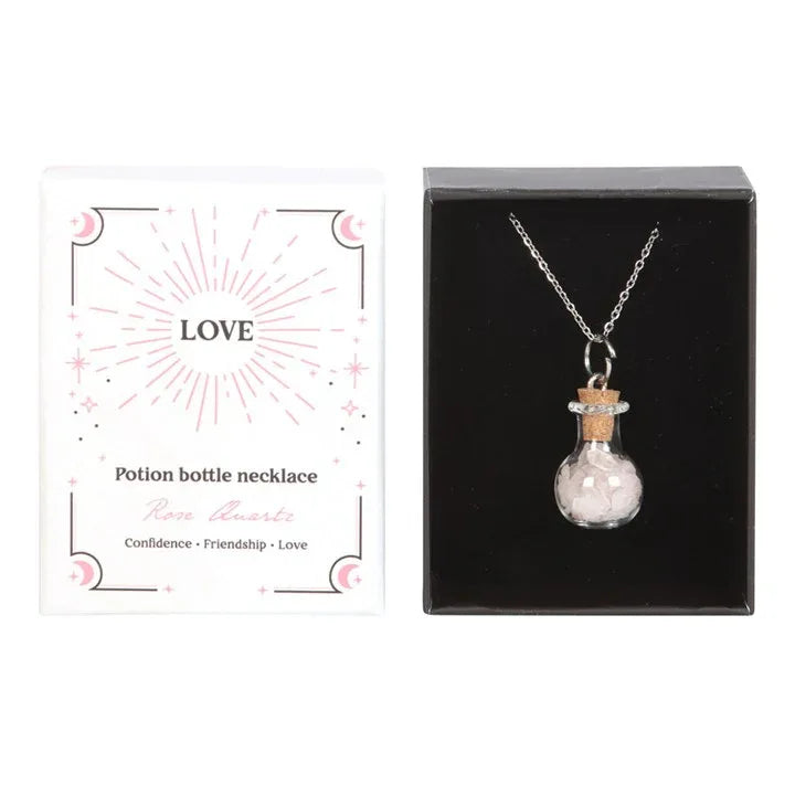 Love Rose Quartz Crystal Chip Potion Bottle Necklace - Bobobiy