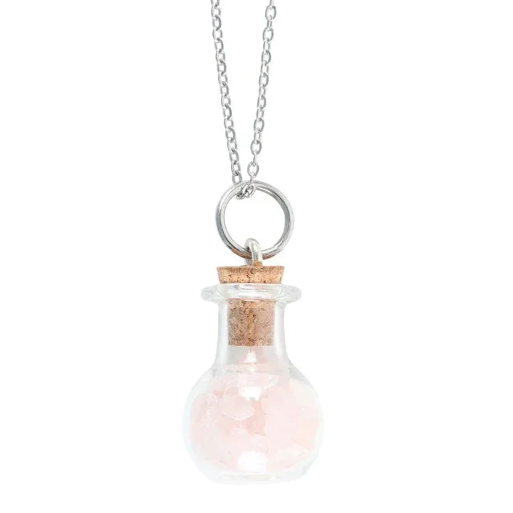 Love Rose Quartz Crystal Chip Potion Bottle Necklace - Bobobiy