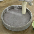 Light grey round base cat bed with vertical sisal scratching post