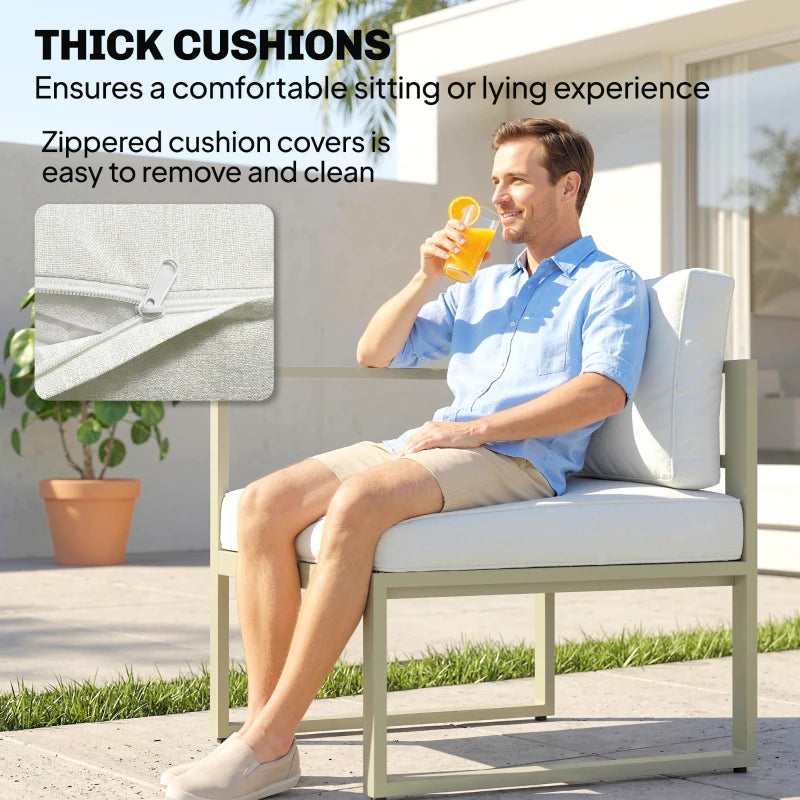 Cream outdoor daybed sofa set with thick zippered cushion covers