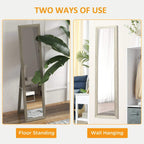 Two-way use full-length mirror: grey frame for floor standing or wall hanging