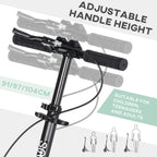 Black adjustable handlebar with padded grips on a folding kick scooter, front close-up