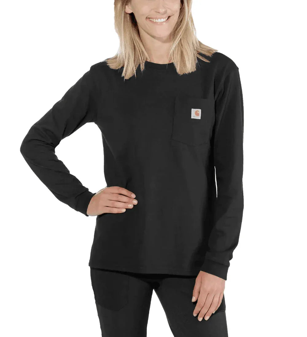 Carhartt 103244 Womens Heavyweight Loose Fit Long Sleeve Pocket T-Shirt - Bobobiy
