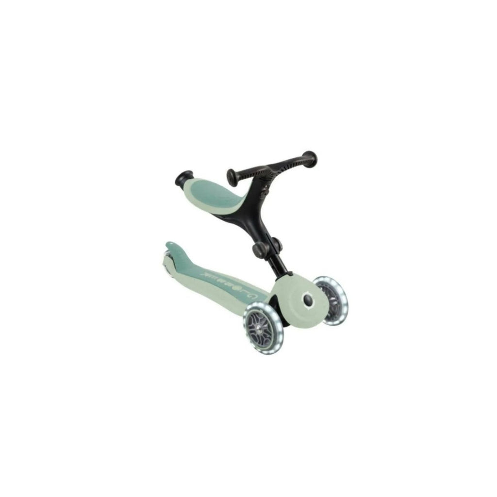 Pistachio mint kids’ scooter rear three-quarter view with black steering supports