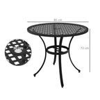 Black round aluminium table, 85cm wide and 72cm high, with 50mm parasol hole