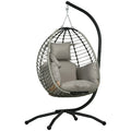 Single Rattan Hanging Egg Chair, with Seat Cushion - Grey - Bobobiy