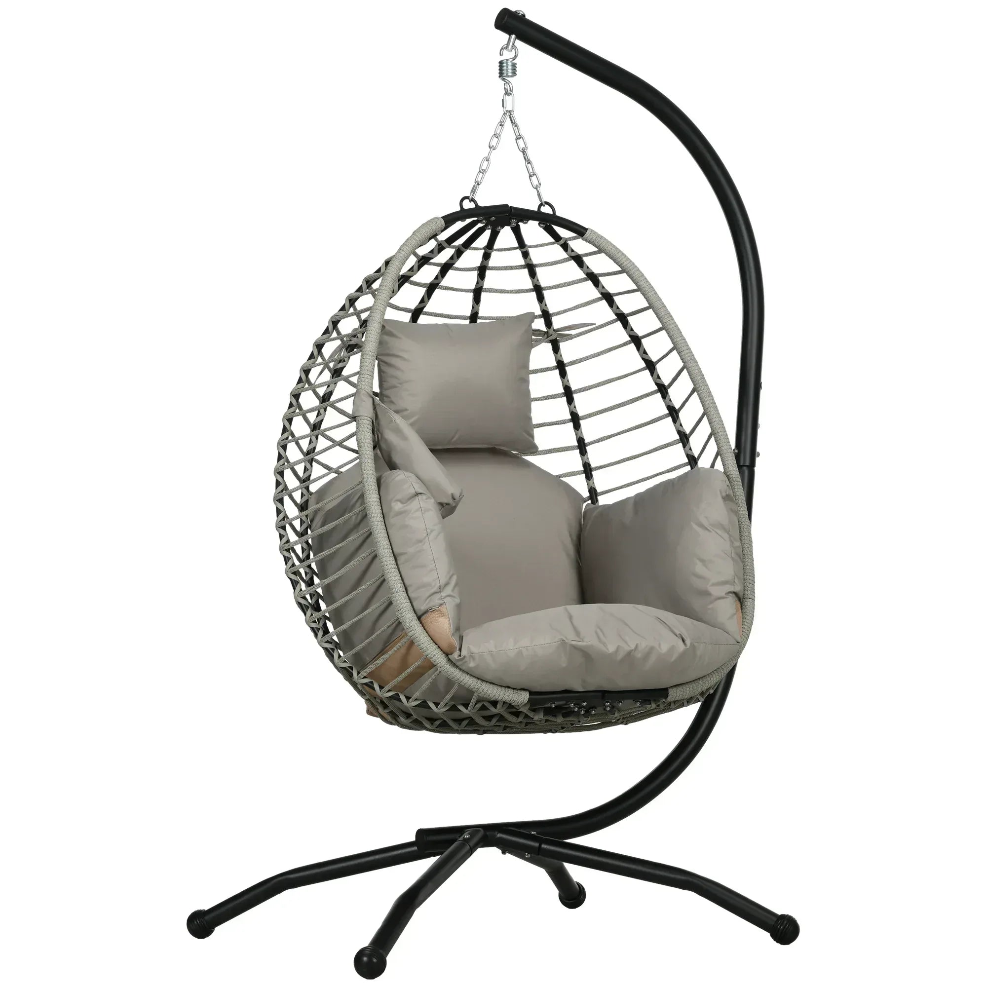 Single Rattan Hanging Egg Chair, with Seat Cushion - Grey - Bobobiy