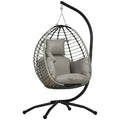 Outsunny Single Rattan Hanging Egg Chair, with Seat Cushion Grey