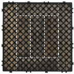 Charcoal grey interlocking decking tile underside with grid base and mounting tabs
