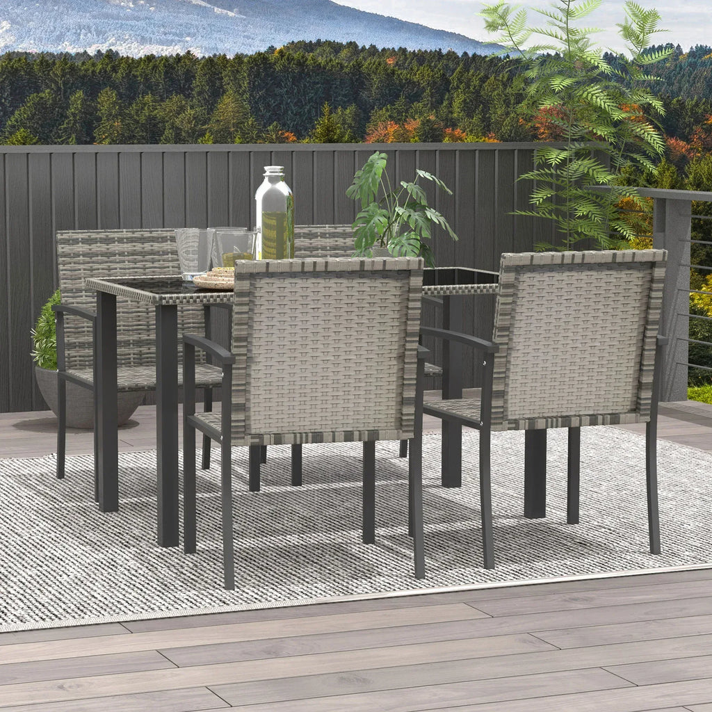 Outdoor Dining Set 5 Pieces Patio Conservatory with Tempered Glass Tabletop,4 Dining Chairs - Mixed Grey - Bobobiy