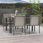 Outdoor dining set with 4 grey woven chairs and black tempered-glass table
