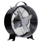 Black 10-inch table desk fan with safety grill and central motor hub