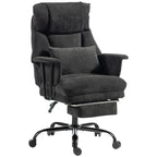 Black upholstered office chair with high back, lumbar support, armrests, and swivel base