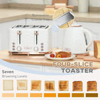 Cream-white 4-slice toaster with removable crumb tray and seven browning control