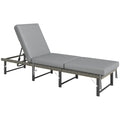 Single Folding Rattan Sun Lounger, with Cushion - Grey - Bobobiy