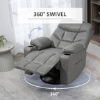 Light grey 360 swivel recliner armchair with footrest open