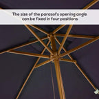 Black parasol canopy with wooden rib frame and central support hub