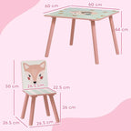 Pink kids desk and chair set with animal-print backs and patterned tabletop