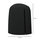 Black hanging egg chair cover with arched top, zip front, height and width markers