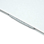 Silver folding tabletop hardware bar and locking track along the edge