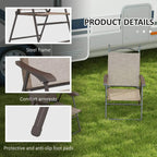 Folding garden chair with steel frame, fabric mesh seat, and comfort armrests
