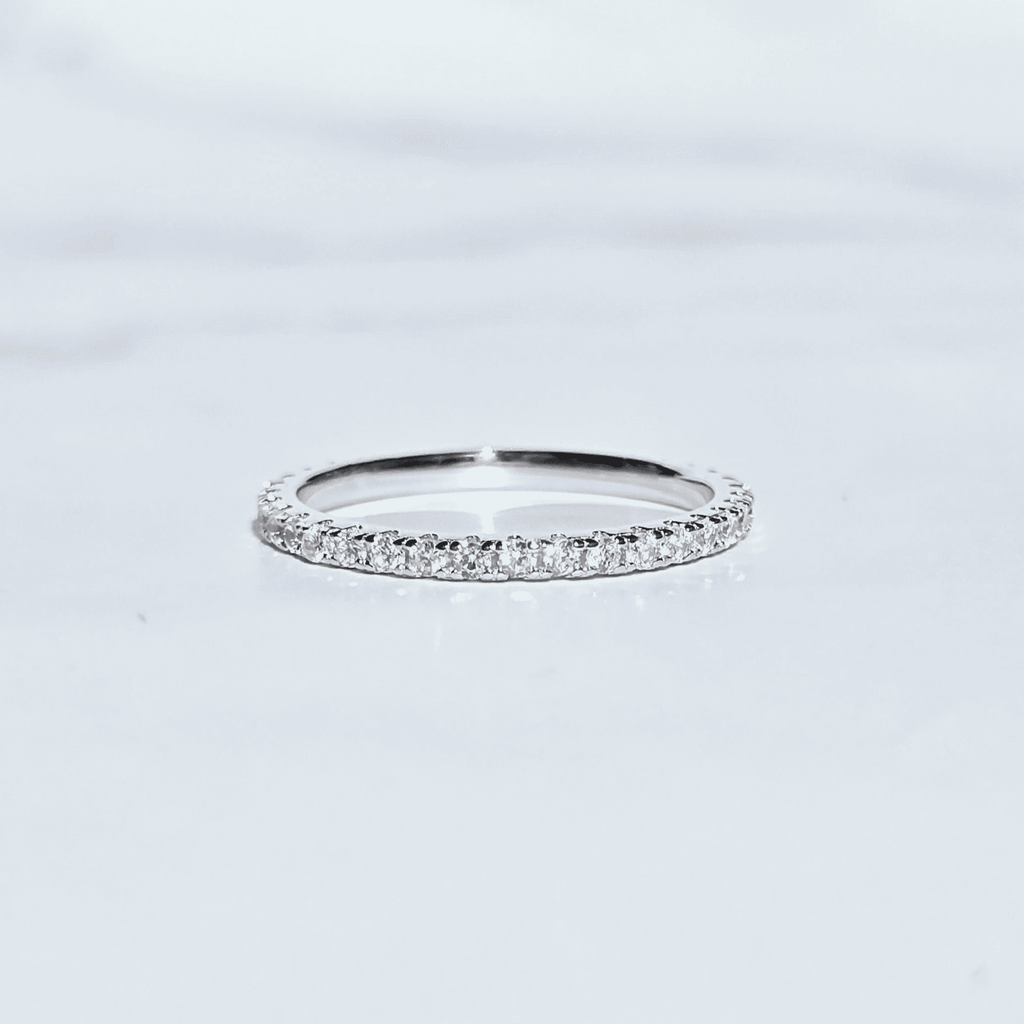 Sterling silver full eternity ring with round pavé stones, 1.8 mm