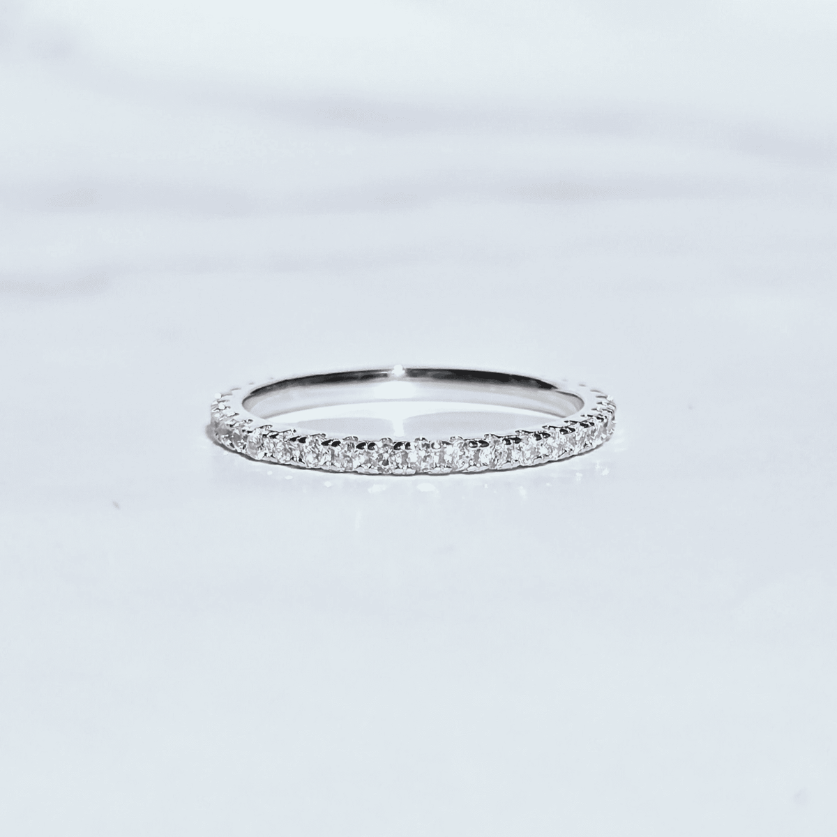 Sterling silver full eternity ring with round pavé stones, 1.8 mm