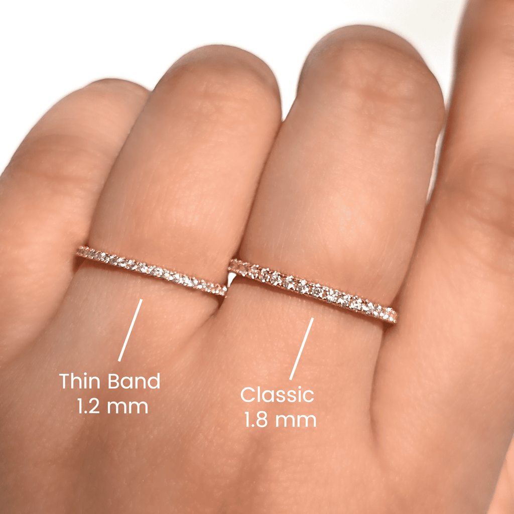 18k gold vermeil pavé eternity ring, slim band worn on a finger