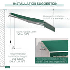 Green porch awning canopy with adjustable installation angle and hand-crank lift