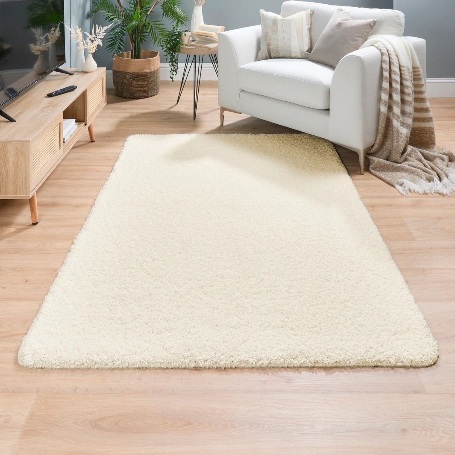 Washable Ghost Ivory Shaggy Rug