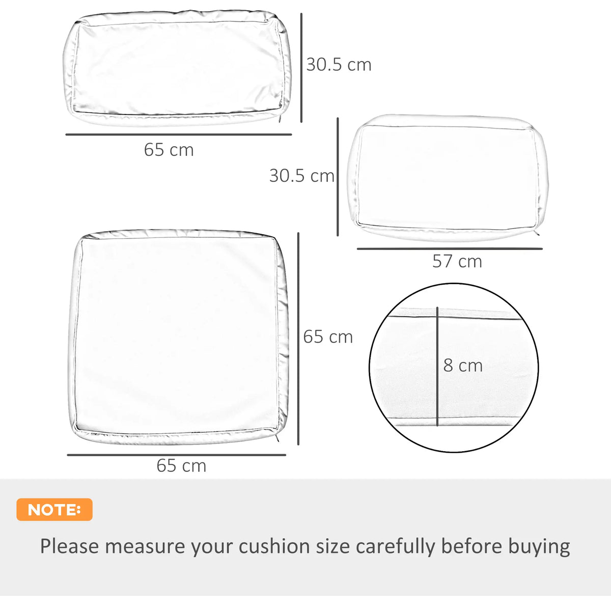 Garden sofa cushion cover size diagram showing seat and back dimensions