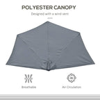 Grey vented polyester canopy half umbrella with peaked shape and central support