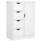 White freestanding cabinet with 4 drawers and 2-door side cupboard, flat top