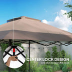 Khaki double-roof gazebo canopy with net side curtains and steel frame