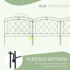 Black arched metal fence panels with diamond lattice; height and angle shown for setup