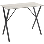 Rectangular bar table with white wood-effect top and black X-frame steel legs