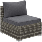 Deep grey armless rattan garden chair with seat and back cushions, steel frame