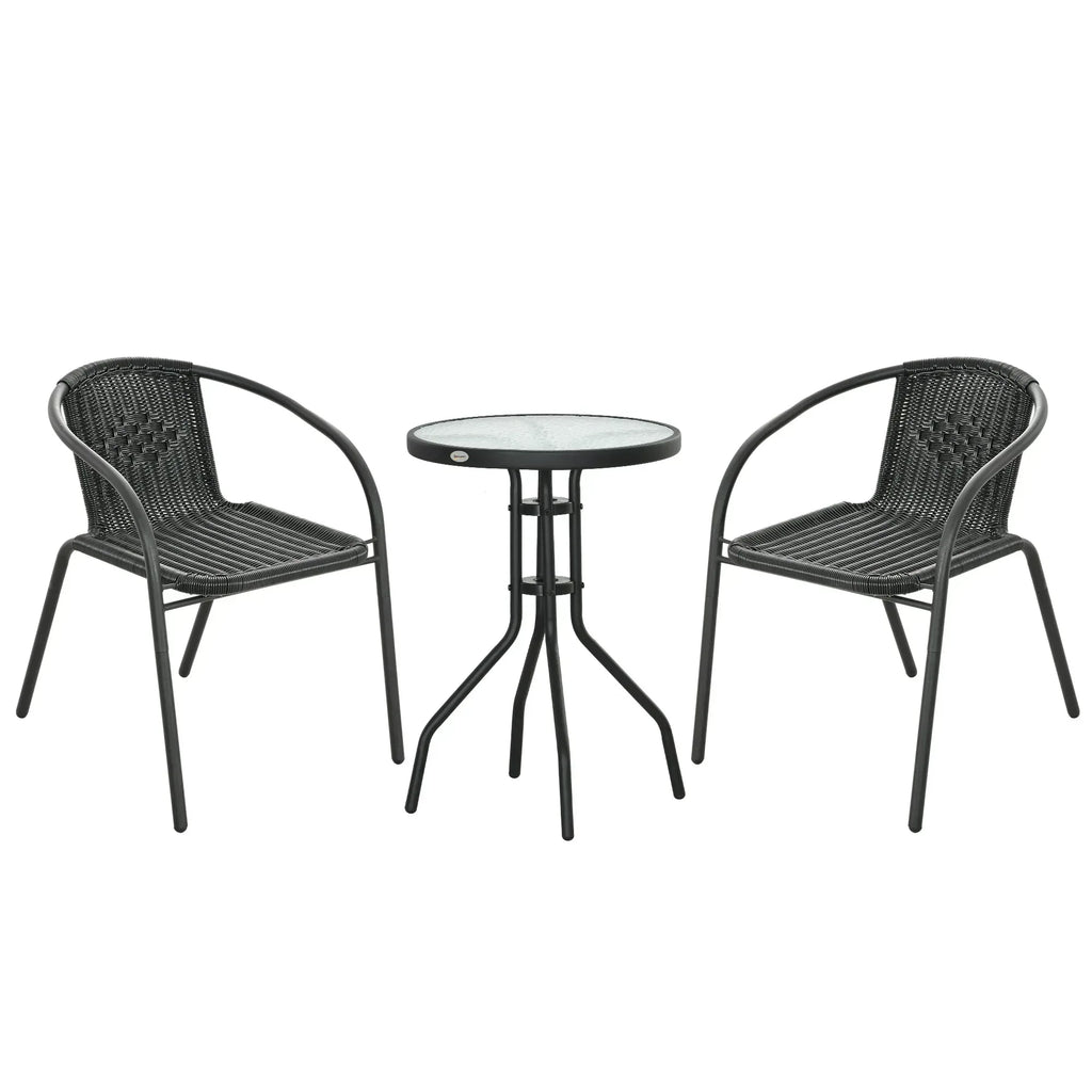3 Pieces Rattan Bistro Set - Black - Bobobiy